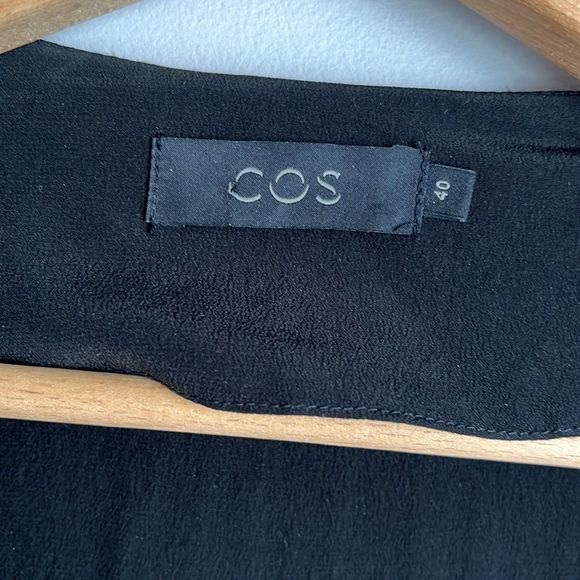 Cos Women's Black 3/4 Sleeve V Neck Midi Full Wrap 100% Silk Dress Size 8 - Picture 5 of 10